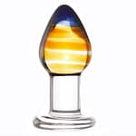 Quality Crystal Glass Butt Plug - Sunset Yellow and Blue Swirls