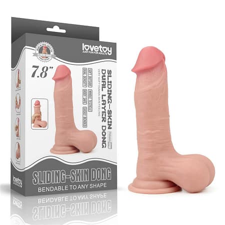 Love toy 7.8'' Sliding Skin Dual Layer Large Testicles Dildo