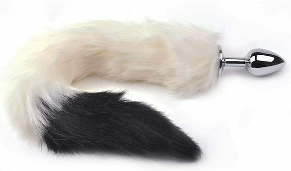 Metal Anal Butt Plug Furry White Cat Tail