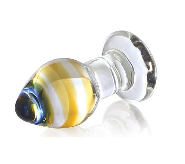 Quality Crystal Glass Butt Plug – Sunset Yellow and Blue Swirls 3
