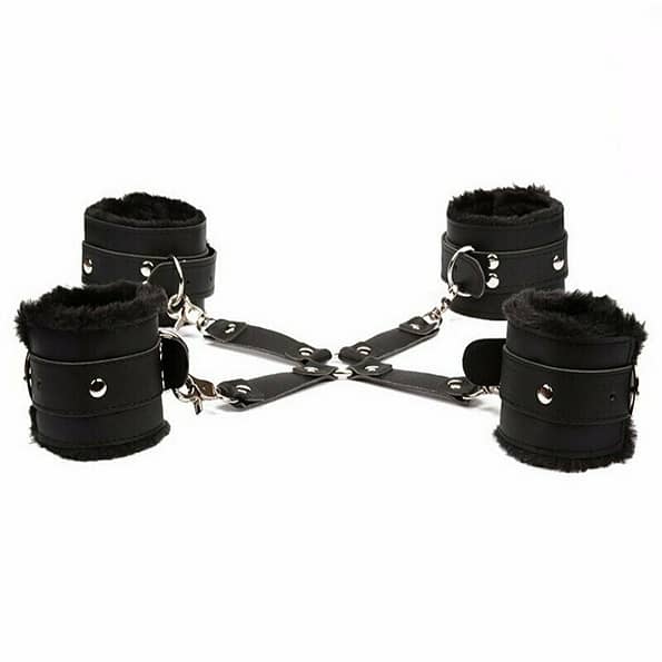 PU Leather Handcuffs + Ankle Wrist Cuffs – Hog Tie Bondage Restraints